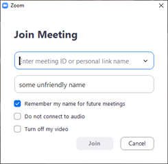 Zoom Join Meeting Screen